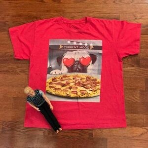 MENS RED PIZZA DOG SHIRT FRY YAY FUN HUMOR CASUAL ANIMAL LOVER MEDIUM